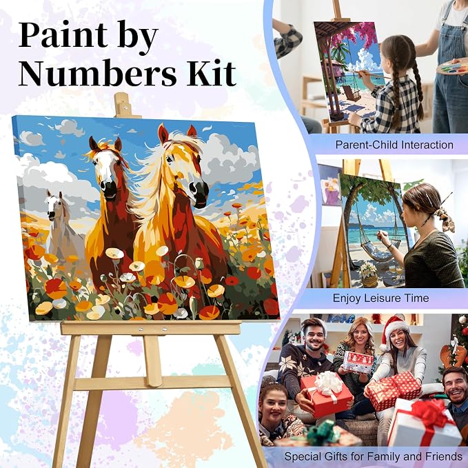 Paint by Numbers Kit for Adults, Wild Horses Number Painting Canvas Kit | DIY Acrylic Painting Set for Beginners, Stress Relief Relaxing Craft, Home Wall Decor, Holiday Gift for Adults, 16x20 Inch