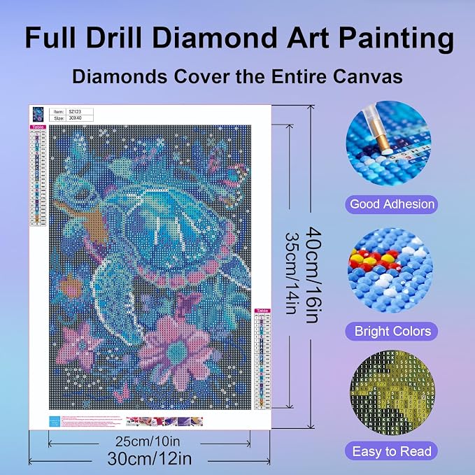 Ycydilirab Sea Turtle 5D Diamond Art for Adults-Diamond Painting for Adults,Sea Turtle Gem Art for Adult Perfect for Relaxation and Home Wall Decor 12x16inch