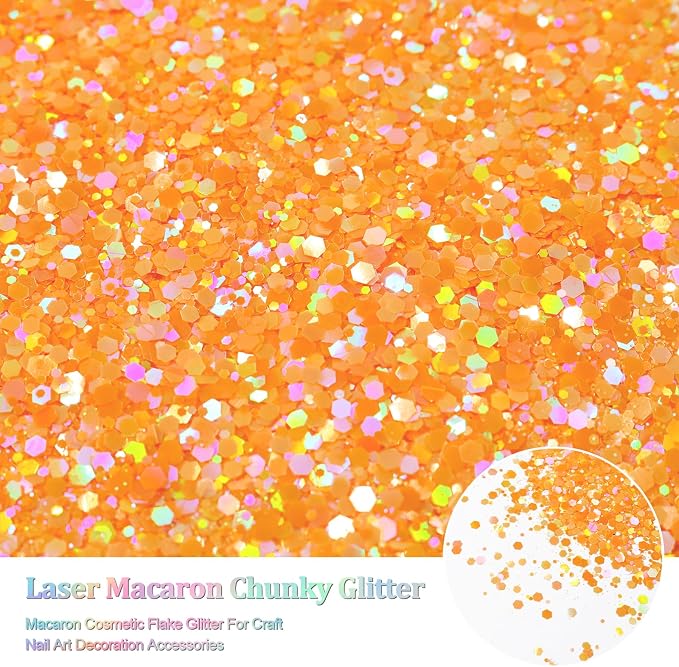 Renfio Holographic Orange Chunky Glitter for Snowglobe Tumbler 1.76oz/50g