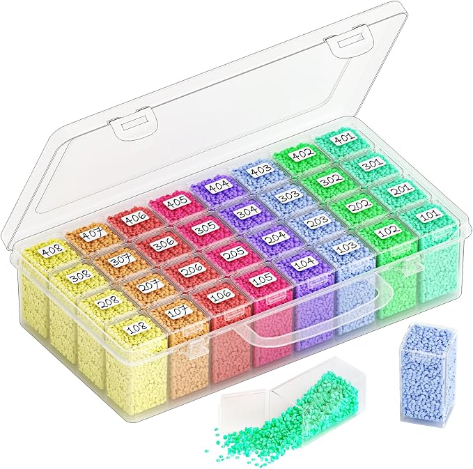 32-Grid Diamond Painting Storage Container, Transparent Square Diamond Art Storage Case, Suitable for Beads, Crafts, Nail Art, DIY ﻿