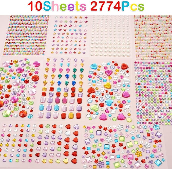 MYDBUYSOME 2774pcs Gem Stickers Jewels for Crafts, Adhesive Gems Rhinestone | Stick on Gems Acrylic Bedazzling Glitter Bling Heart Stickers Craft Supplies