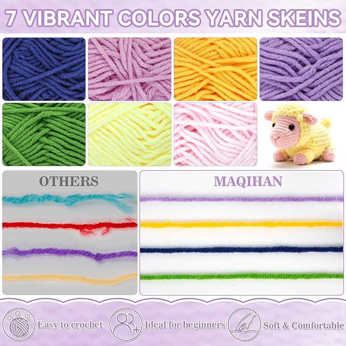 7x15g Cotton Yarn for Crocheting - Soft Crochet Yarn Bulk for Crafts Multicolor Skeins for DIY Handicraft, Scarves, Ideal Gift for Knitting Beginners, 7 Vibrant Colors