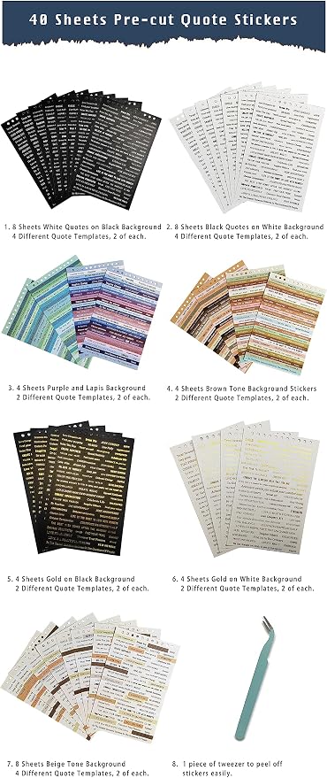 PRSTINCOL 2370 Pcs Word Stickers for Journaling,40 Sheets Quote Stickers Gold Foil Small Talk Stickers for Junk Journal Craft,Scrapbooking Supplies Making