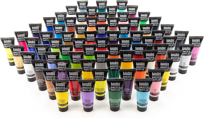 Liquitex BASICS Acrylic Paint Set, 72 x 22ml (0.74-oz) Tubes | Medium Viscosity, Satin Finish, Lightfast, Fine Art Pigments, Range of Opacities, Easy Blending