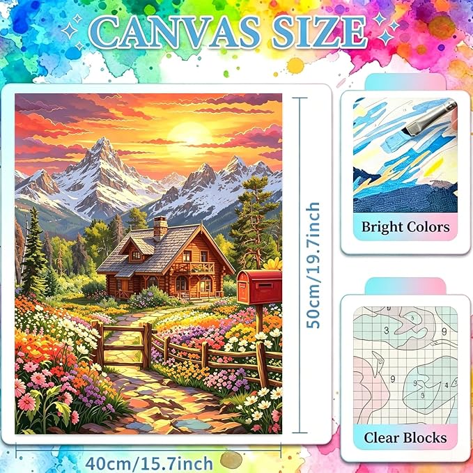 Landscape Paint by Numbers for Adults, Paint by Number 16x20 inch | House Paint by Numbers Kit for Adults, Landscape Acrylic Painting by Numbers for Gift Home Wall Decor (without Frame)