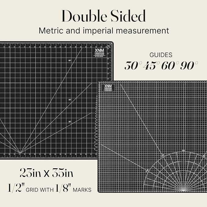 XNM Premium Self Healing Cutting Mat - 24 Inches by 36 inches - A1, 3 Layer Quality PVC Construction - Dual Sided, Imperial and Metric Grid Lines - Perfect for Cutting, Sewing, and Crafts