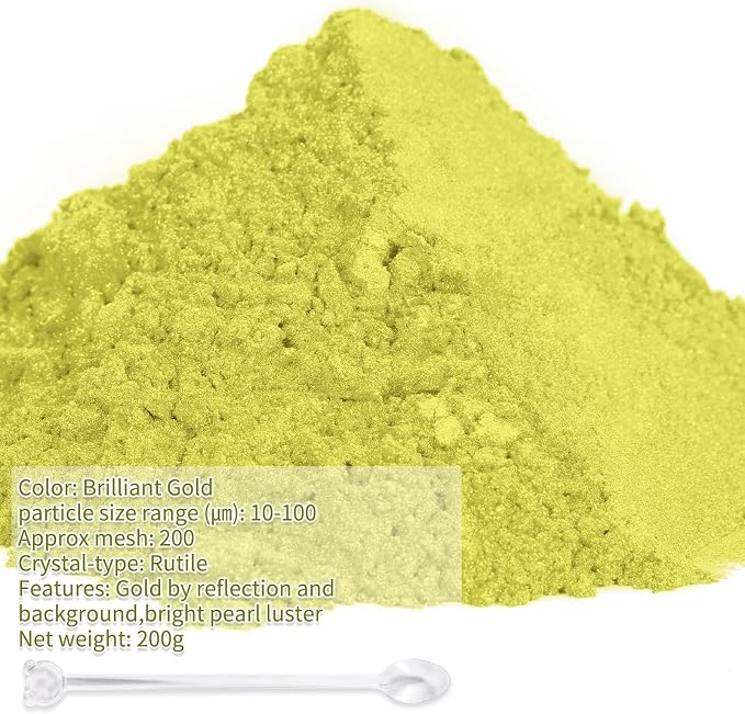 Mica Powder,200g/7.40oz Large Jar,Brilliant Gold Mica Powder Pigment for Epoxy Resin，Lip Gloss，Paint，Dye，Soap Making，Nail Polish,Candle Making,Bath Bombs