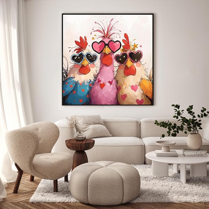 GEEHEIY Framed Paint by Numbers Kit for Adults, Funny Chicken, 10 x 10 Inch | DIY Adult Paint by Number Kit for Beginners, Farmhouse Wall Decor, Stress Relief Craft Gift, Creative Hobby