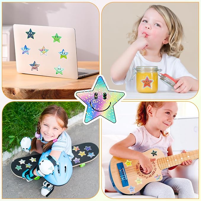 50PCS Smile Star Stickers, Glitter Stickers