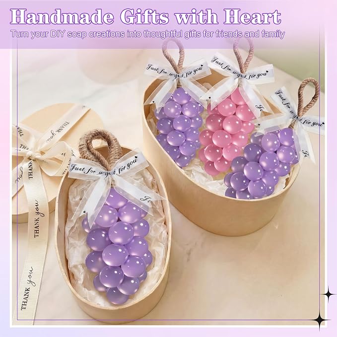 Honeydak Silicone Grape Soap DIY Making Kit 3D Reusable Soap Molds for DIY Crafts Gift for Adults Includes Twine and Ribbon Create Beautiful Grape‑Shaped Soaps