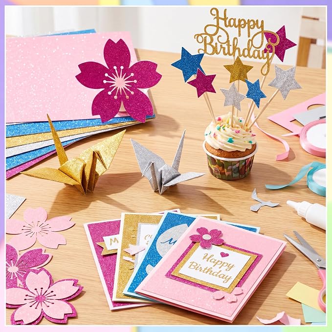 54 Sheets Glitter Cardstock Paper 8.5 x 11, 27 Colors, 230Gsm