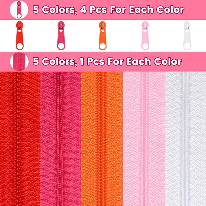 DOITEM Zipper Tape 3 mm Nylon Endless Zipper Set with Slider - 5 Colors