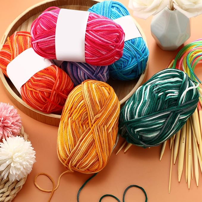 6 Pieces 50 g Crochet Yarn Multicolor Acrylic, 5-ply, Vintage Color
