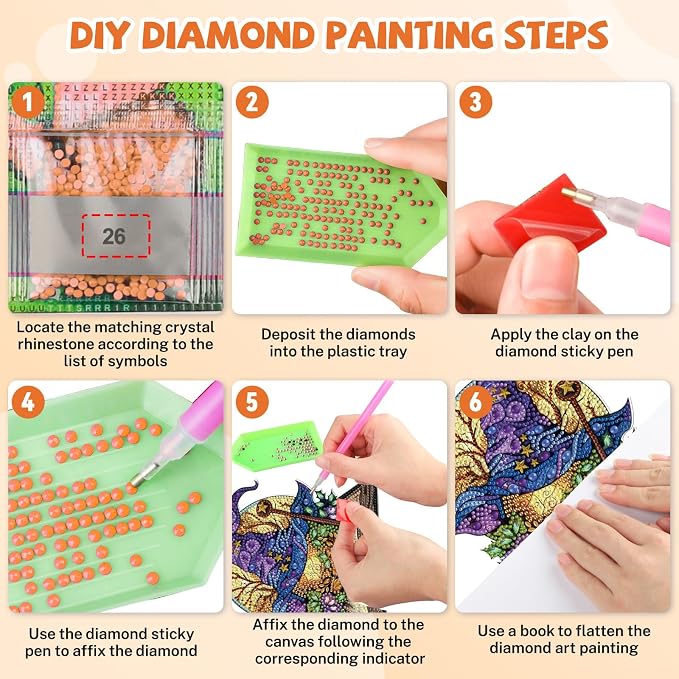 Bowetile Magic Witch Hat Diamond Art Hanging Kits for Adults, Halloween Diamond Art Suncatchers Spell Book, 5D Special Shape Diamond Painting Pendant Window Ornament Gift for Home Wall Decor