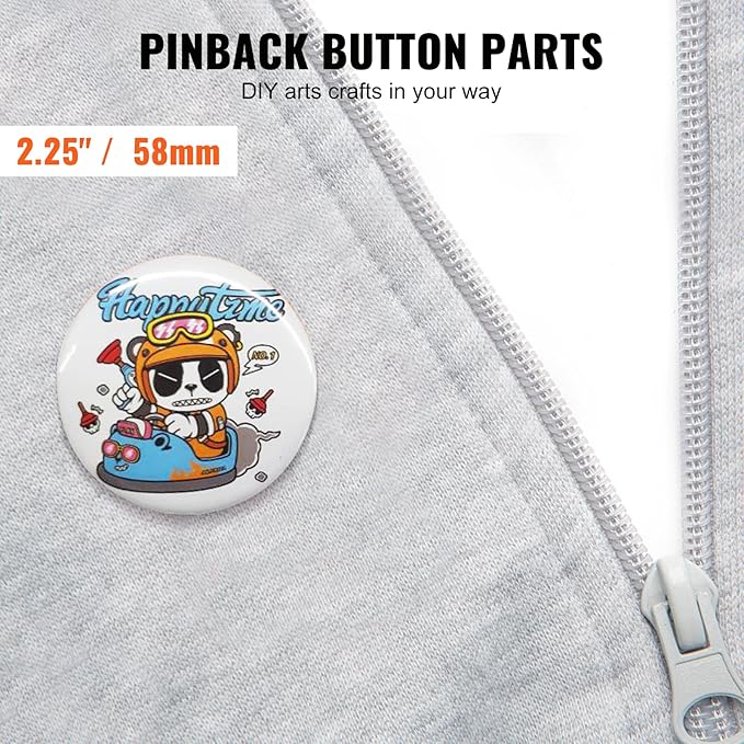 VEVOR 500 Sets 2.25 inch 58mm Pin Back Button Parts for Button Maker Machine, DIY Round Button Badge Parts, Set Includes Metal Top, Plastic/Metal Button, Clear Film, and Blank Paper For Gifts Presents