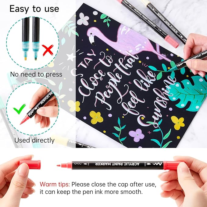 Shuttle Art 60 Colors Brush & Fine Tip Acrylic Paint Markers