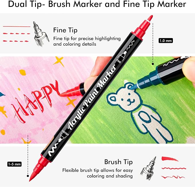 Shuttle Art 48 Colors Brush & Fine Tip Acrylic Paint Markers