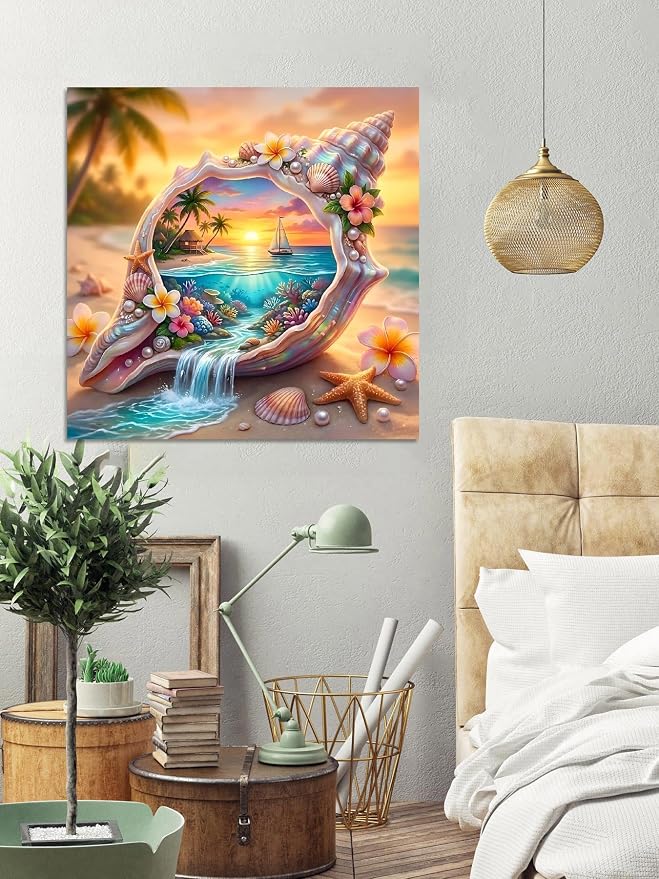 askkqtx Beach Diamond Art Kits for Adults 14x14 Inch