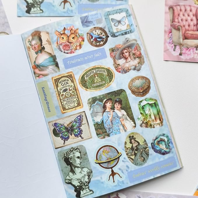 Vintage Sticker Book 500+ Stickers 30 Pages for Journaling Scrapbooking