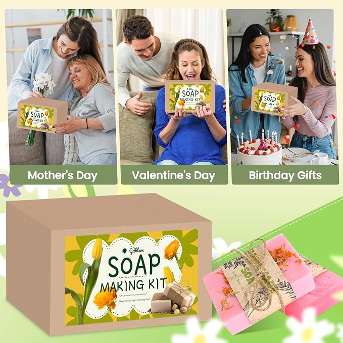 Soap Making Kit- Soap Making Kit for Adults, DIY Soap Making Supplies with Shea Butter Glycerin Melt and Pour Base, Silicone Molds, Dried Flowers, DIY Craft for Beginners Gift for Women