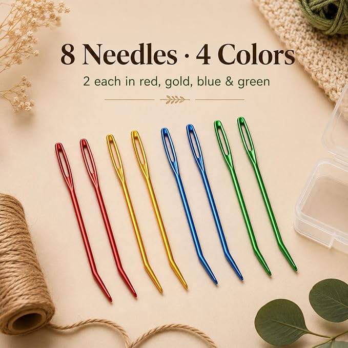 cuteDIY Aluminum Yarn Needles, Large Eye Bent Tip Darning Tapestry Set