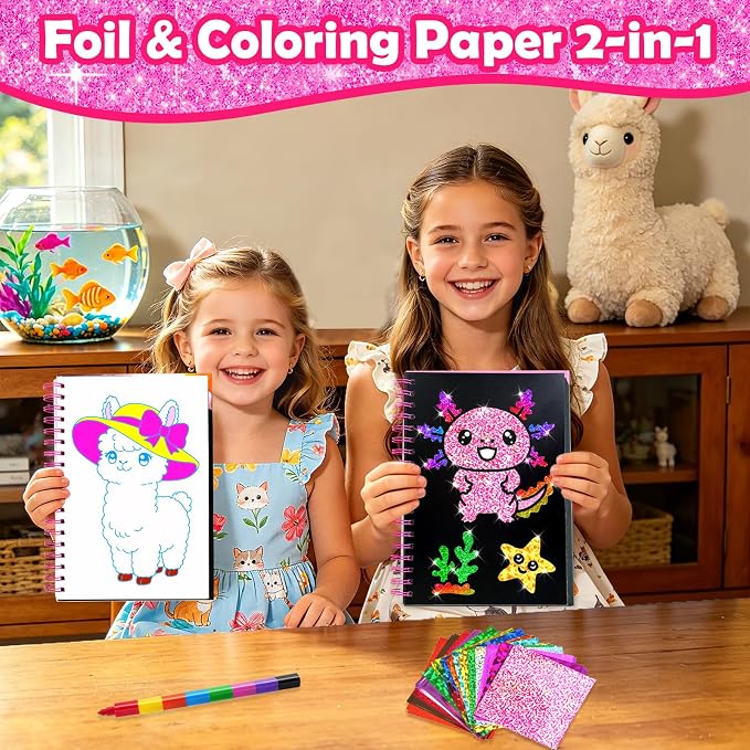 FUNNYB&G Foil Art Craft Kit for Kids, Sparkly Birthday Gift Toy for Kids | No Mess, Kids Ages 4-10 Create Sparkling Artwork, A Creative Gift for Birthdays, Holidays, Travel Activities,Screen-Free Fun