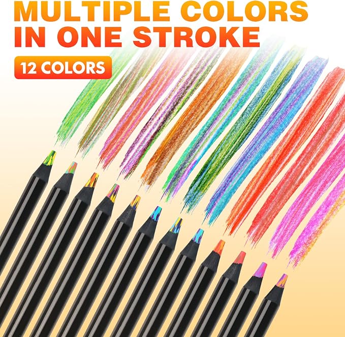 12 Rainbow Colored Pencils, Drawing Art Supplies, Multicolored Pencils Kids | Tween Girls Trendy Stuff Party Favor Crafts, Jumbo Fun Pencils for Drawing Sketching Coloring, Easter Basket Stocking Stuffer