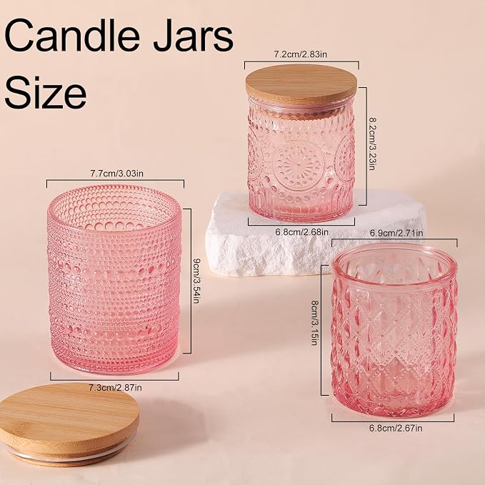 12Pack Pink Candle Jars - 3 Styles Candle Jar with Lids for Any Décor