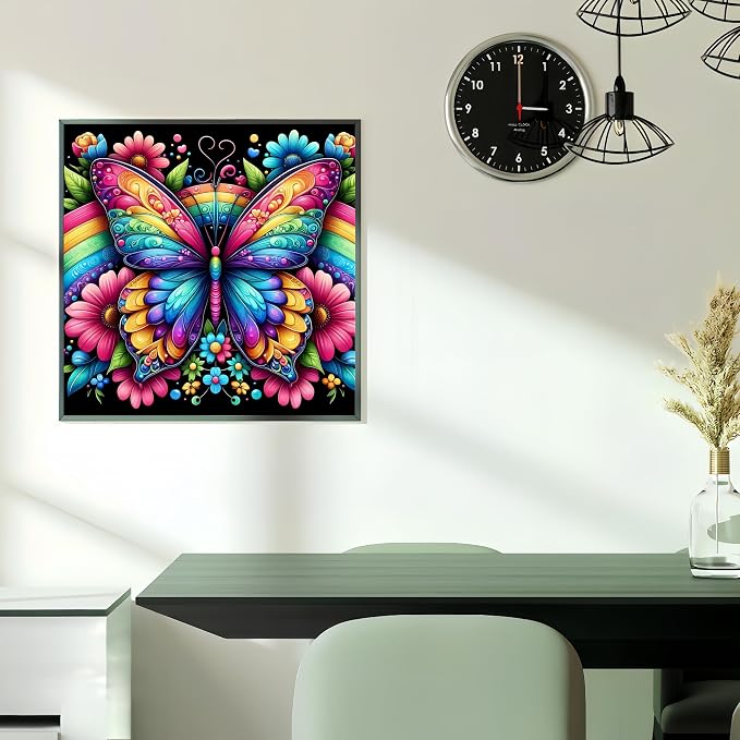 Diamond Art Kits for Adults,Rainbow Butterfly Diamond Paintings Kits | Flower 5D DIY Paint By Diamonds,Full Round Drill Diamond Dot Gem Art Painting Kits,for Home Wall Decor 13.8X13.8 Inch