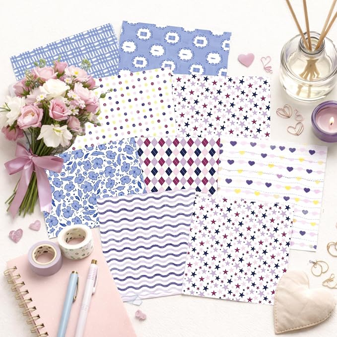 PRSTINCOL Scrapbook Paper,16 Sheets 6 x 6 Inch Purple Blue Tone Style Scrapbook Supplies,Single-Sided Vivid Origami Decoupage Paper for DIY Crafts, Card Making, Art Journaling