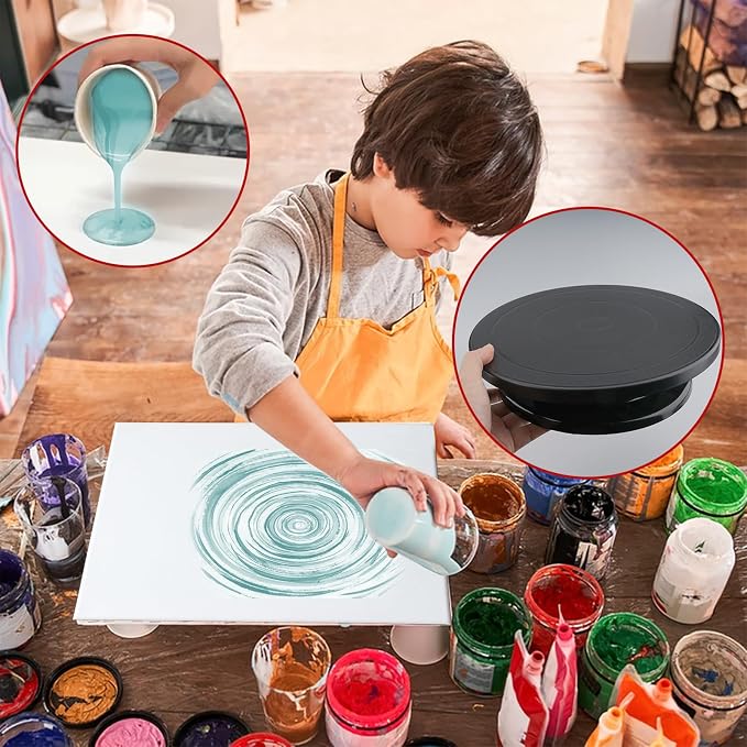 Acrylic Pour Painting Kit with 11 Inch 360° Rotating Turntable