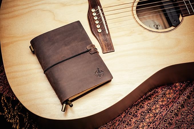 Wanderings A6 Travelers Notebook/Handcrafted Genuine Leather Journal - 11.5 x 15.5 cm - This Small Refillable Travel Journal is Rugged Enough to Capture All Life's Adventures. 100 GSM Blank Inserts