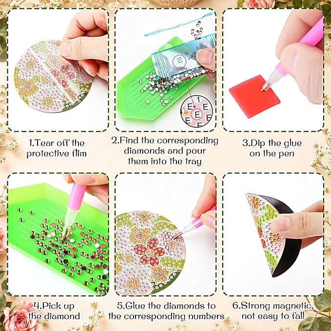 Zonon 12 Pcs Fourth of July Diamond Art Magnets Patriotic Fridge Decor | DIY Crystal Stickers for Adults, Truck Star Flag Eagle Fireworks Designs, Refrigerator Decoration Craft for Holiday