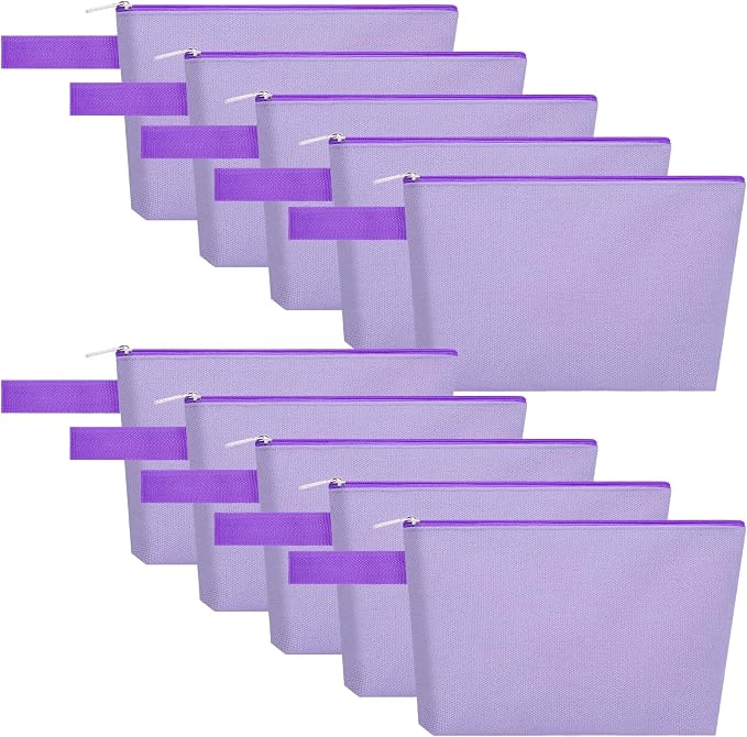 10 Pieces Cotton Canvas Makeup Bag with Bottom and Strap, Multi-Purpose Cosmetic Bag with Zipper Travel Toiletry Pouch, Blank DIY Craft Bag (Purple, S)