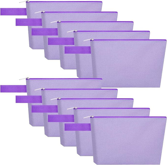 10 Pieces Cotton Canvas Makeup Bag with Bottom and Strap, Multi-Purpose Cosmetic Bag with Zipper Travel Toiletry Pouch, Blank DIY Craft Bag (Purple, S)