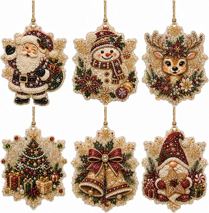 6Pcs Christmas Wooden Ornaments DIY Pearl Diamond Painting Kit (Christmas18)
