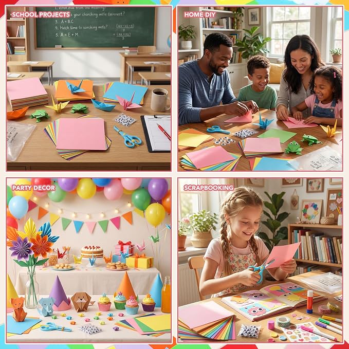 20 Colors Origami Paper 6 × 6 In, 200 Sheets Oragami kit for Kids Ages 8-12 | Square Origami Kit, Easy to Fold, Colorful Crafts for Handmade Projects, Folding , Diy Party Decor & Back to School Gifts
