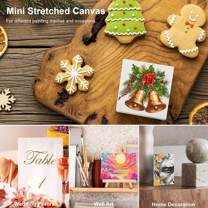 AUREUO Mini Stretched Canvas - 2.5x3.5 Inch / 24 Pack - 2/5 Inch Profile Small Square Canvas - Gift Set Bulk Pack Canvases for Acrylic Painting & Craft