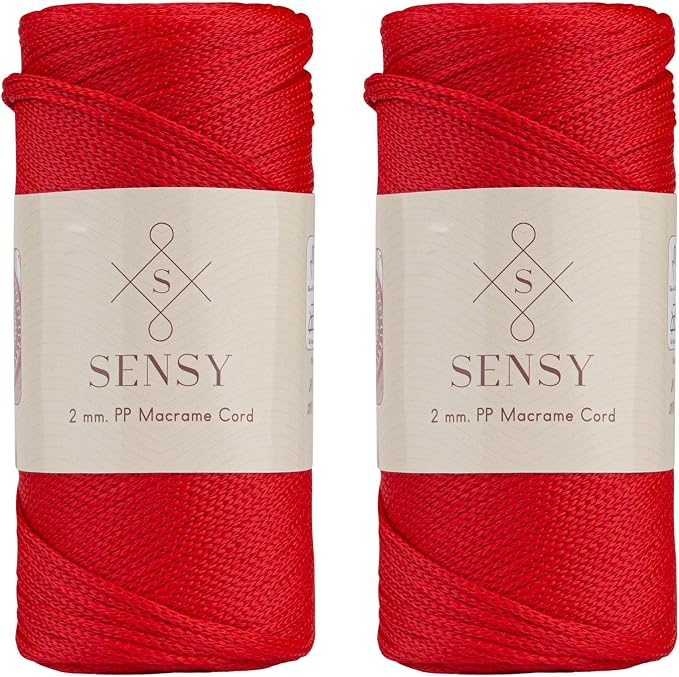 Sensy Premium 2 Pack of 2mm 251 Yards Polyester Rope 100% Polypropylene Cord Macrame Cord 2mm Crochet Bag Cord Macrame Rope Crochet Thread Gift for Knitter (Red)