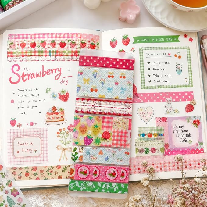 Washi Tape Set - 35 Rolls 2M Per Roll Strawberry Pastel Cute Scrapbook Tape
