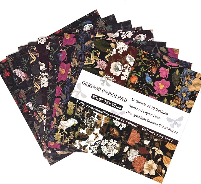 Origami Paper Kit 50 Sheets, 6x6 Inch Double Sided 20 Vivid Colored Paper | 70GSM Colorful Paper,20 Different Pattern Origami Kit,DIY Hand Crafts,Arts Creativity,Easy to Fold,No-Fading.Retro Style