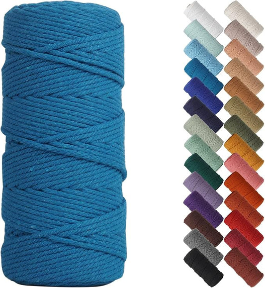 NOANTA Lake Blue Macrame Cord 3mm x 109yards, Cotton Rope Macrame Yarn | Macrame Rope Supplies, 3 Strand Twisted Cotton Yarn String, Cotton Cord for Wall Hanging, Plant Hangers, Crafts, Knitting