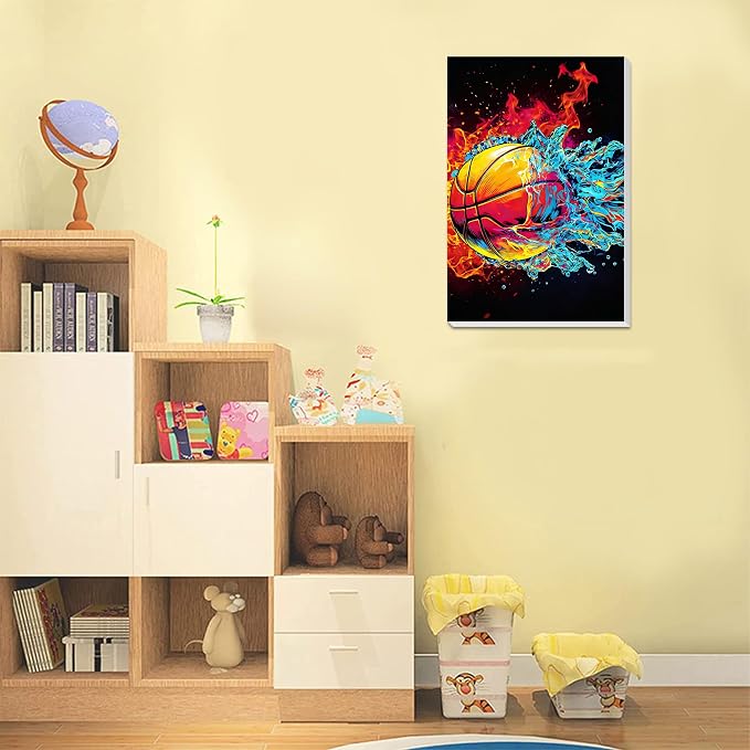 Basketball Paint by Numbers Kit for Kids with Framed Canvas - Wooden Easel | Ball Sports Paint by Numbers for Kids Ages 8-12, Acrylic Oil Painting Kits with Nice Gift Box for Wall Decor (12x8 inch)
