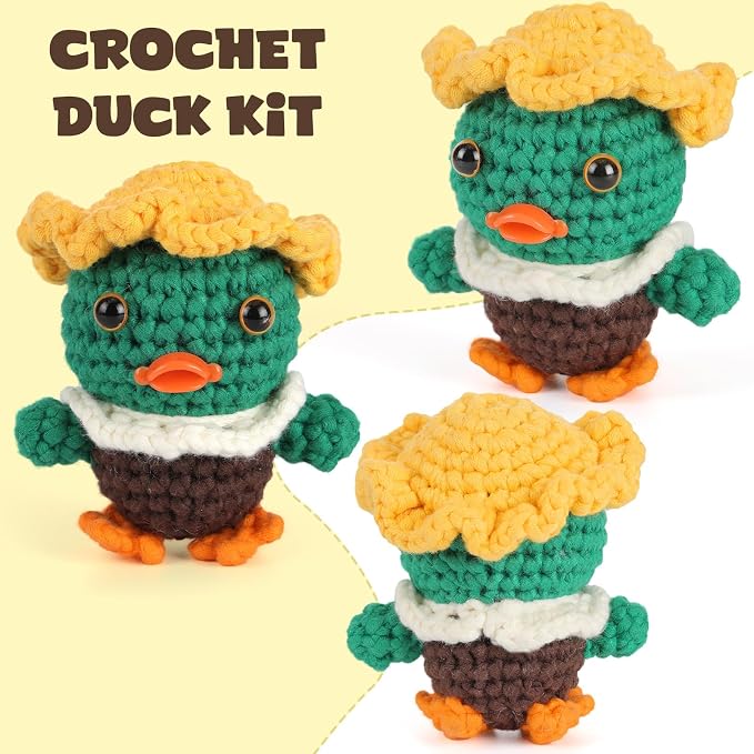 CrochetBox Crochet Kit for Beginner, Duck Easy Learn How to Crochet Stuffed Animals Gift for Adults and Teen(), Knitting Set with Yarn Hook Stitch-by-Stitch Video Tutorial(30%+ Yarn)