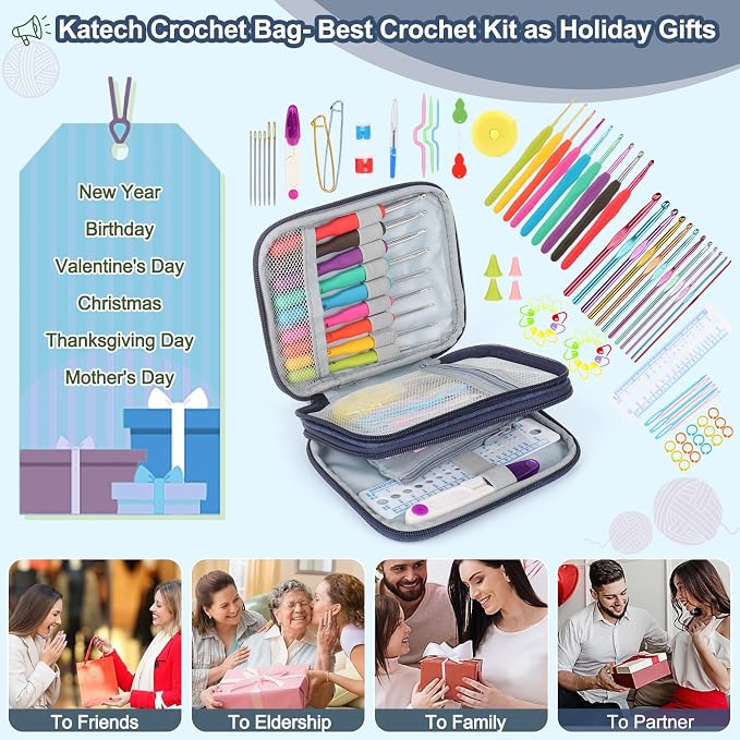 Katech 85-Piece Crochet Hooks Set, Crochet Hook Kit with Storage Case, Ergonomic Knitting Needles Weave Yarn Kits DIY Hand Knitting Craft Art Tool for Beginners and Experienced Crochet Lovers | 85 Pcs Metal Crochet Needles and Complete Crochet Kits for...