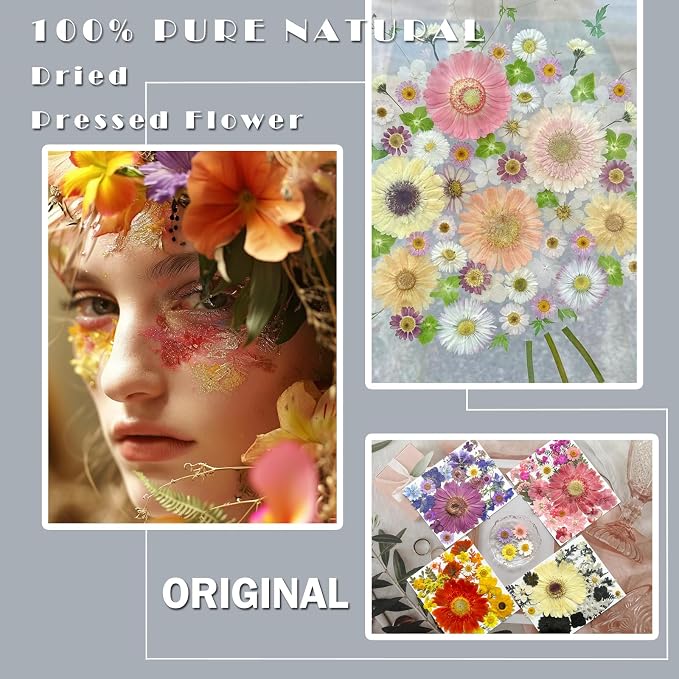 MIKIYA 106Pcs Big Dried Pressed Flowers for Resin, Assorted Real Natural Bulk Dry Floral Leaves for DIY Art Crafts, Epoxy Molds, Jewelry, Soap, Candle Making, Nails Decors