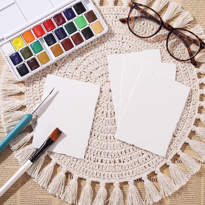 50 Sheets Deckled Edge Watercolor Paper, 2.5 x 3.5 in, 160 GSM