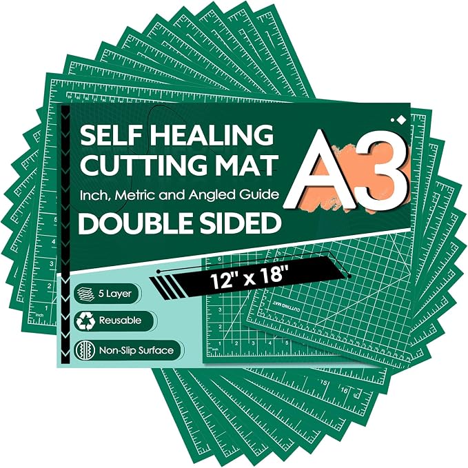 10 Pack Self Healing Cutting Mat Bulk 12"x18" Rotary Cutting Sewing Mats A3 | Cutting Board for Fabric Crafting Sewing Scrapbooking Quilting, Precision Cutting, Double Sided 5-Ply