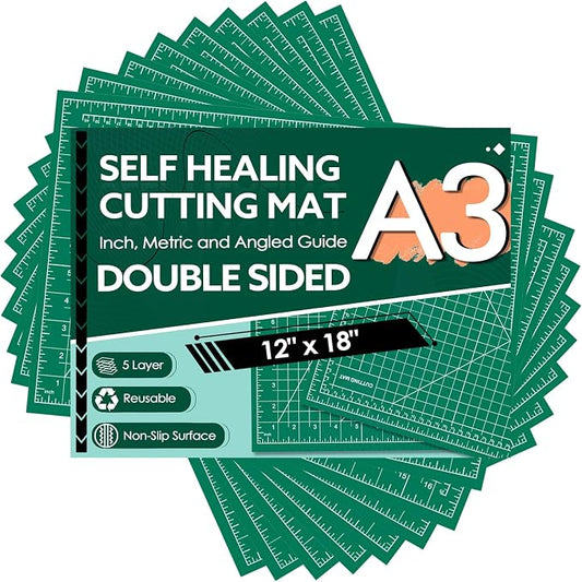 10 Pack Self Healing Cutting Mat Bulk 12"x18" Rotary Cutting Sewing Mats A3 | Cutting Board for Fabric Crafting Sewing Scrapbooking Quilting, Precision Cutting, Double Sided 5-Ply