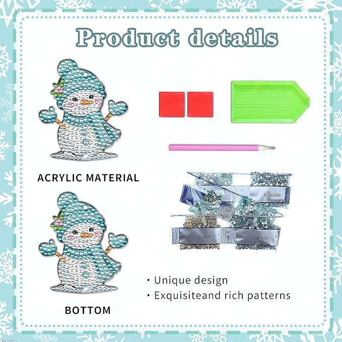 JeCuiK 6 Pcs Diamond Art Christmas Ornaments Snowman Diamond Painting Keychain Kits Double Sided Diamond Art Kits for Adults Xmas Decoration Diamond Painting Wind Chimes DIY